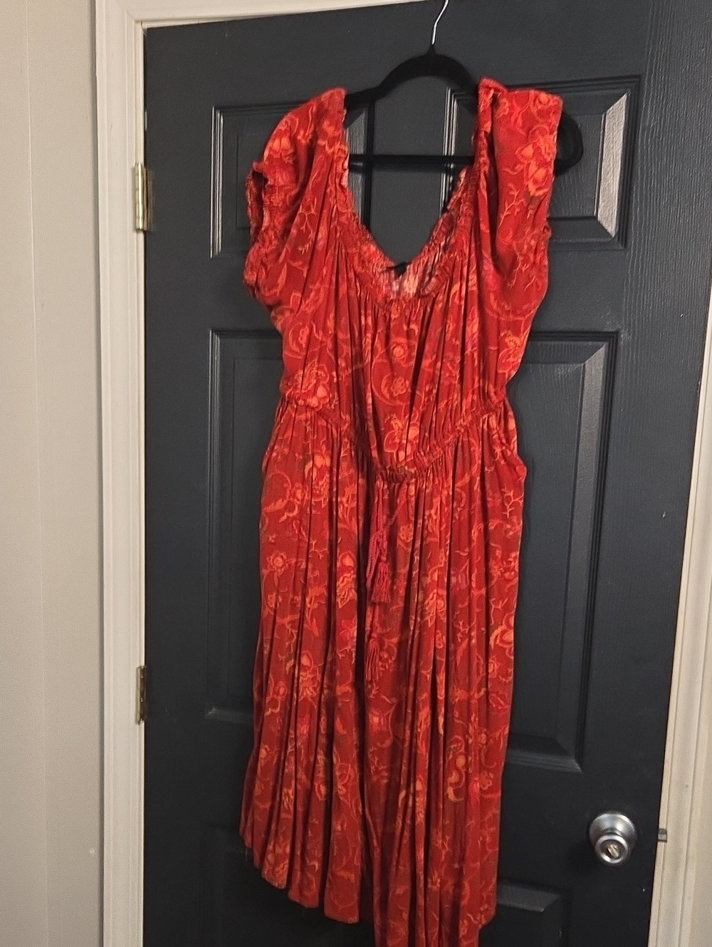 torrid Red Floral Midi Dress with Ruffled Cap Sleeves